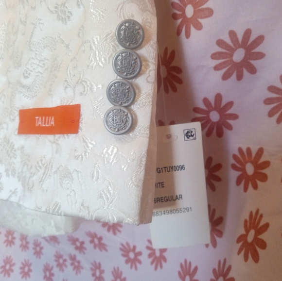 🎁 NWT Macy's Tallia Shiny White Men's Floral Sportcoat Blazer Dinner Jacket 46R - Picture 6 of 14